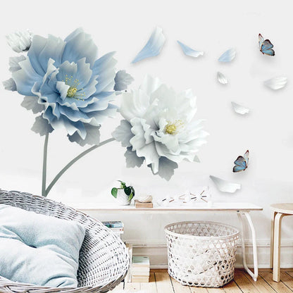 Elegant and removable flower wall decals in blue, perfect for adding natural beauty to any bedroom