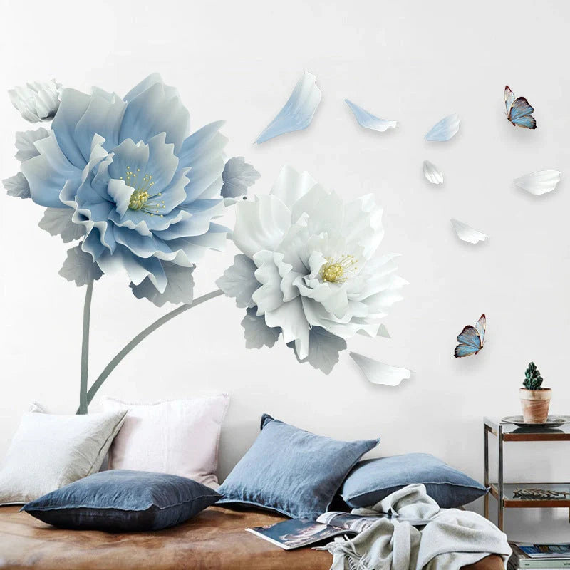 Elegant and removable flower wall decals in blue, perfect for adding natural beauty to any bedroom