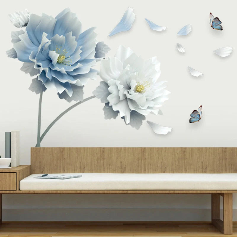 Elegant and removable flower wall decals in blue, perfect for adding natural beauty to any bedroom