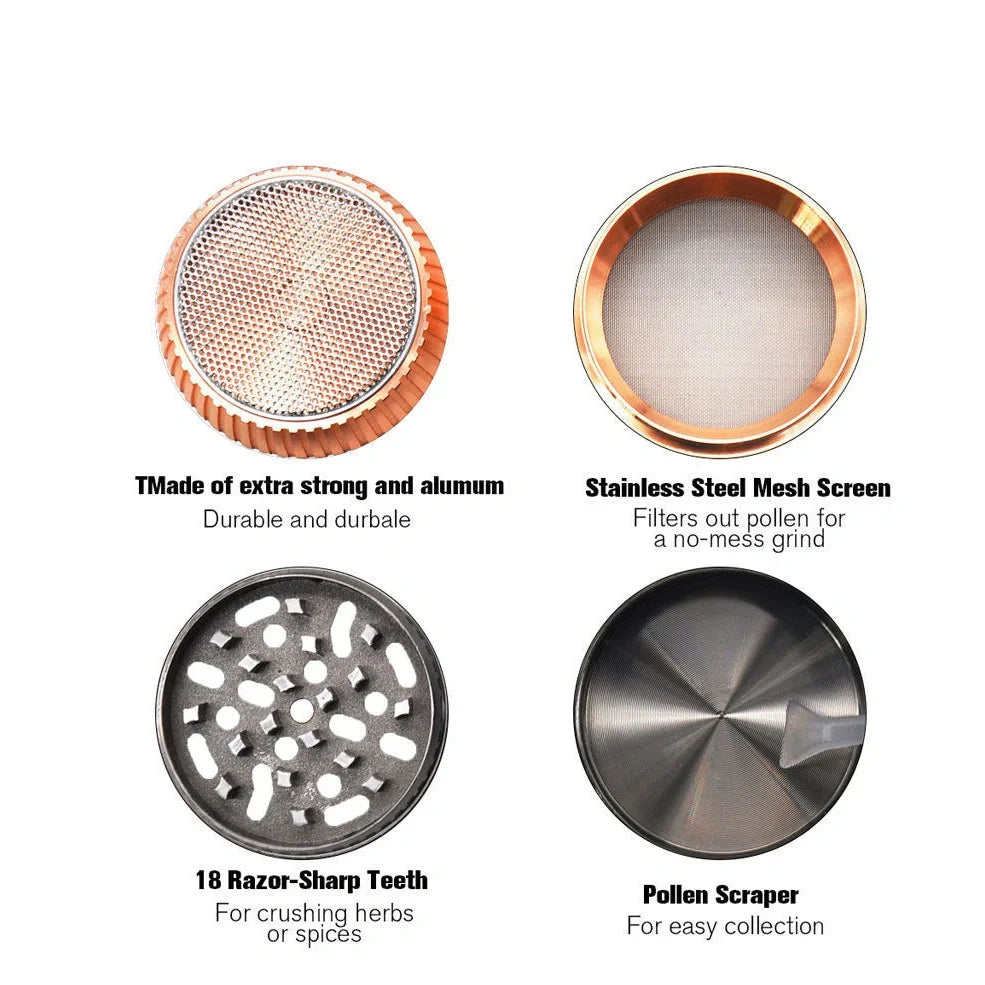 Metal smoke grinder with creative mushroom design in zinc alloy, 65mm diameter, windproof function