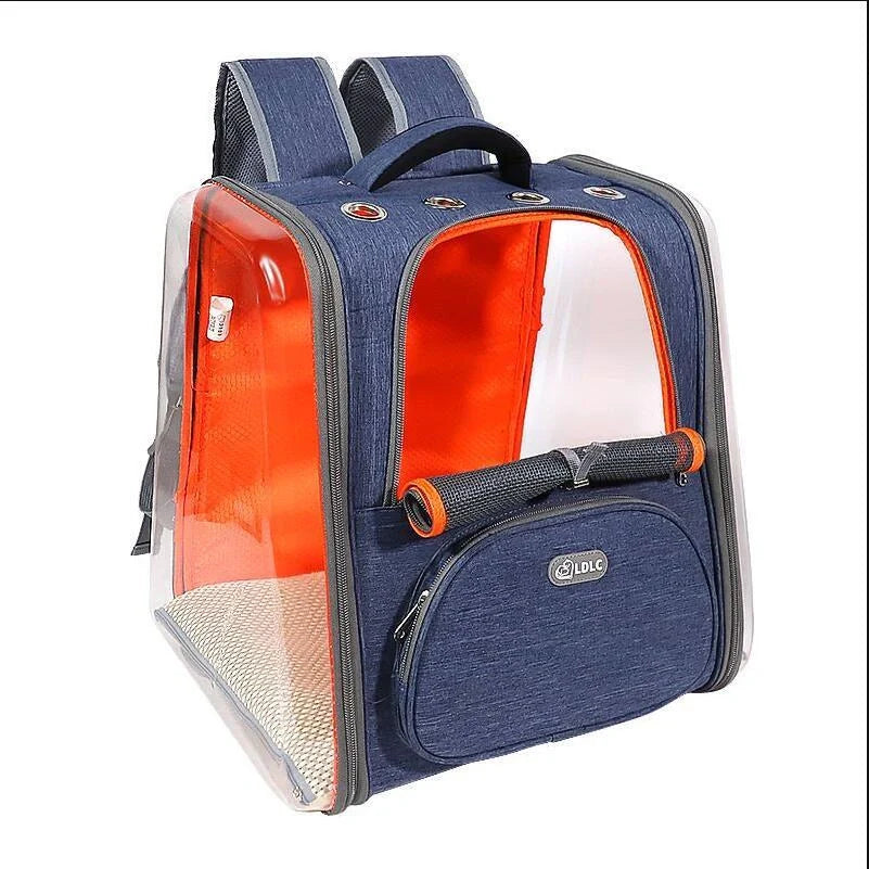 Portable Transparent Space Capsule Cat Bag in various colors, showcasing foldable design and panoramic view