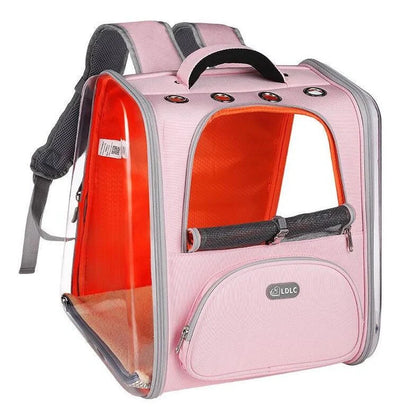 Portable Transparent Space Capsule Cat Bag in various colors, showcasing foldable design and panoramic view