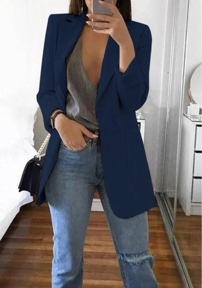 Premium Slim-Fit Cardigan Blazer with Lapel Collar in various colors, including pea green, khaki, red, purple, black, and dark blue