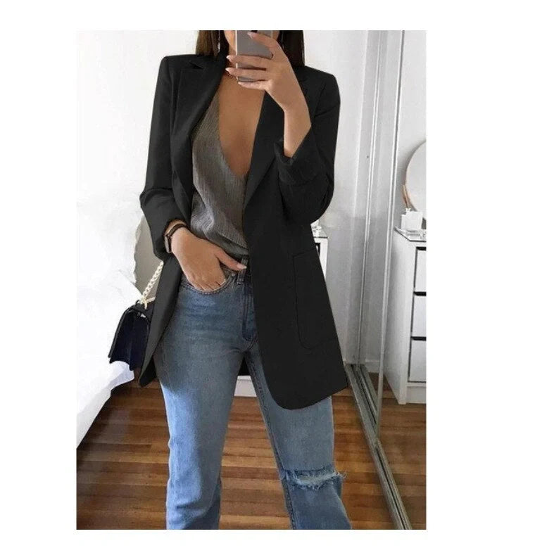 Premium Slim-Fit Cardigan Blazer with Lapel Collar in various colors, including pea green, khaki, red, purple, black, and dark blue