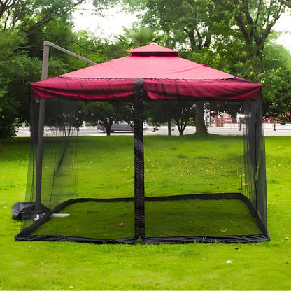 Black polyester mosquito net covering round patio umbrella with 300cm diameter protection