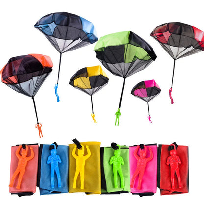 Colorful paratrooper toy parachute with soldier figure, designed for outdoor fun and educational play