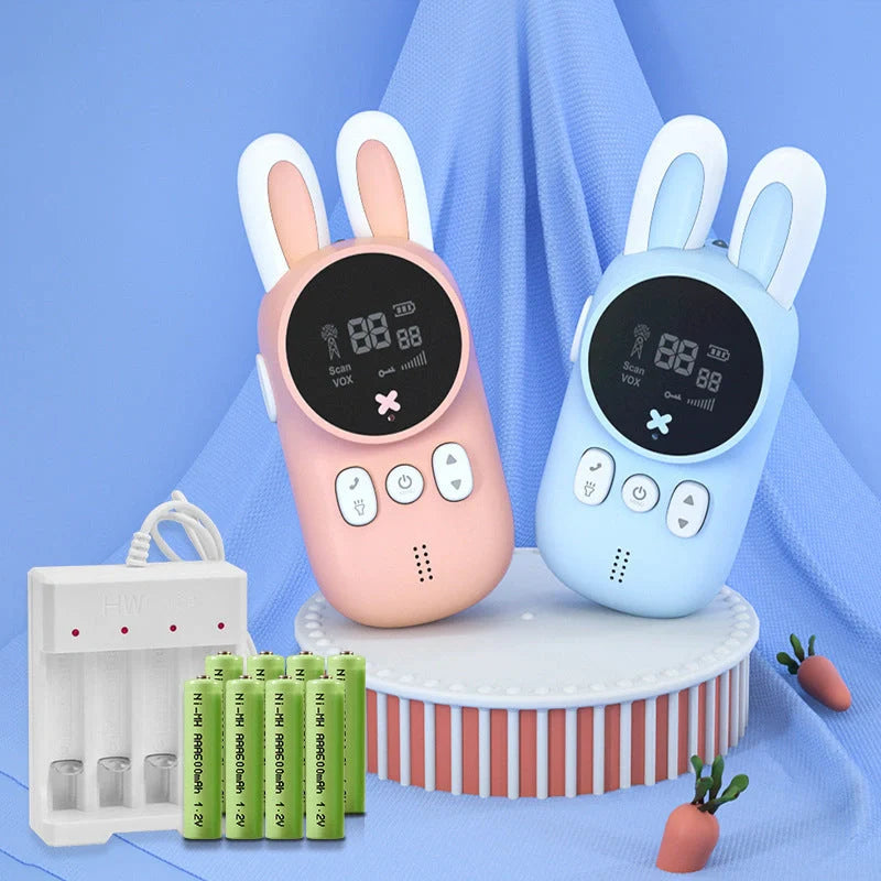 Kids' bunny design walkie talkies with bright colors, safe for children