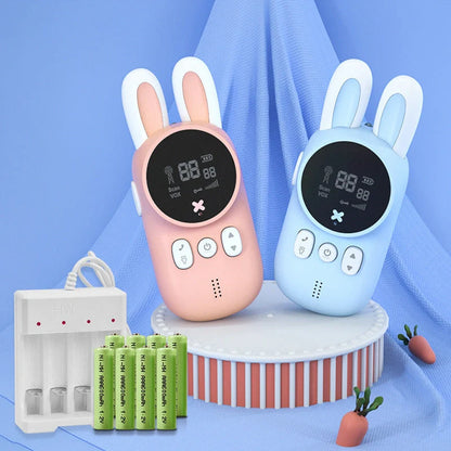 Kids' bunny design walkie talkies with bright colors, safe for children