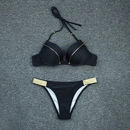 Bronzing Fabric Sexy Split Bikini Swimsuit for Women in white, fuchsia, black, navy blue