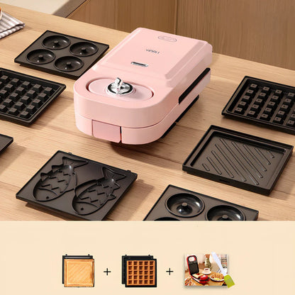 Retro breakfast machine with multiple cooking plates and temperature control dial