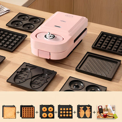 Retro breakfast machine with multiple cooking plates and temperature control dial