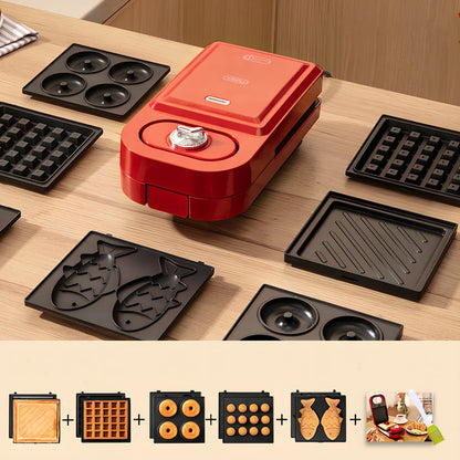 Retro breakfast machine with multiple cooking plates and temperature control dial