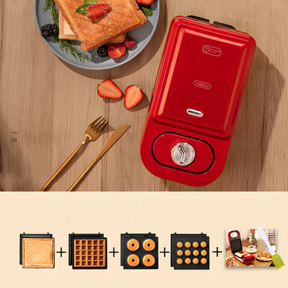 Retro breakfast machine with multiple cooking plates and temperature control dial