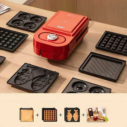 Retro breakfast machine with multiple cooking plates and temperature control dial