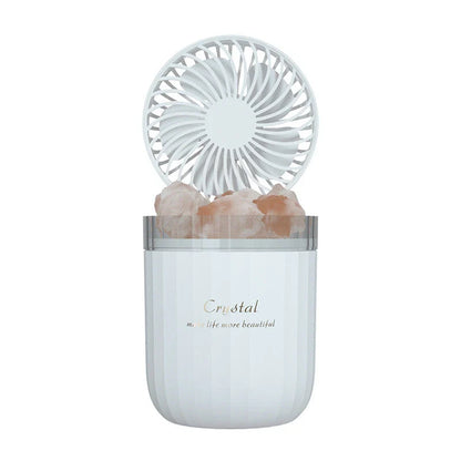 Ultrasonic aroma diffuser with adjustable fan, warm lights, and essential oil diffusion capabilities
