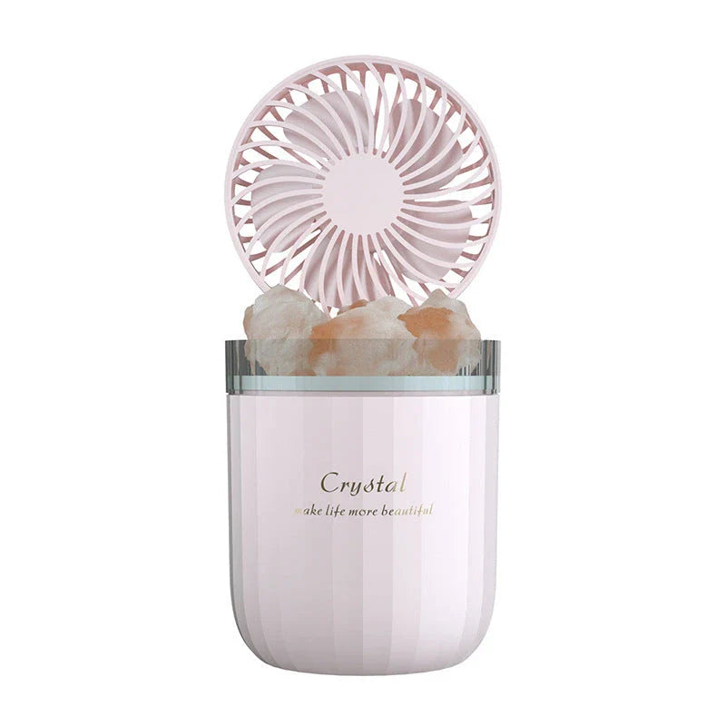 Ultrasonic aroma diffuser with adjustable fan, warm lights, and essential oil diffusion capabilities