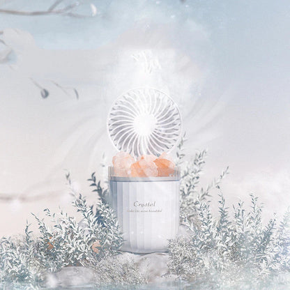 Ultrasonic aroma diffuser with adjustable fan, warm lights, and essential oil diffusion capabilities
