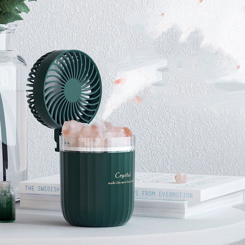 Ultrasonic aroma diffuser with adjustable fan, warm lights, and essential oil diffusion capabilities