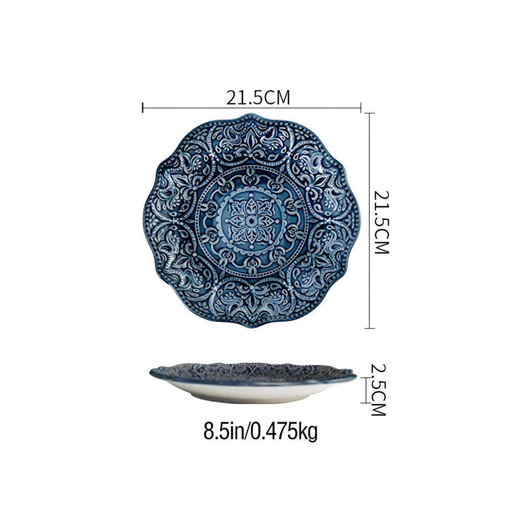 Baroque ceramic bowl with raised petal pattern, porcelain construction, round shape measuring 15-20cm diameter