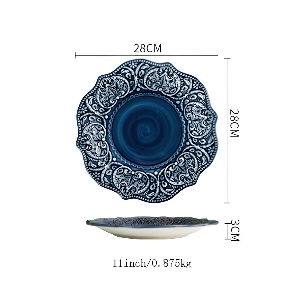 Baroque ceramic bowl with raised petal pattern, porcelain construction, round shape measuring 15-20cm diameter