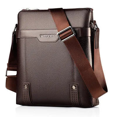 Men's black PU leather shoulder bag with zipper opening, measuring 28x25x6cm