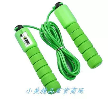 Adjustable electronic counting skipping rope in blue, red, yellow, and green