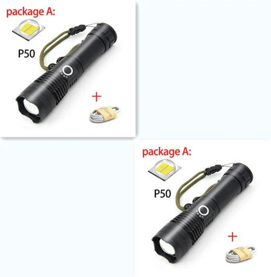 High-Powered Tactical Flashlight with Zoom and USB Charging - Durable, Waterproof, and Rechargeable LED Flashlight