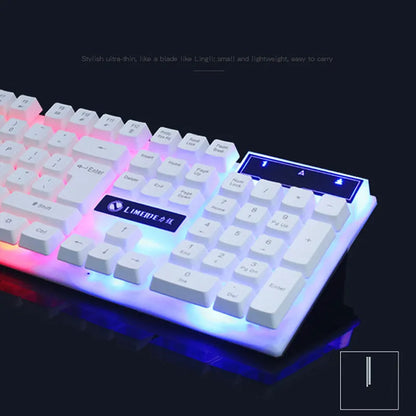 GTX300 white gaming keyboard and mouse set with colour backlighting on desk