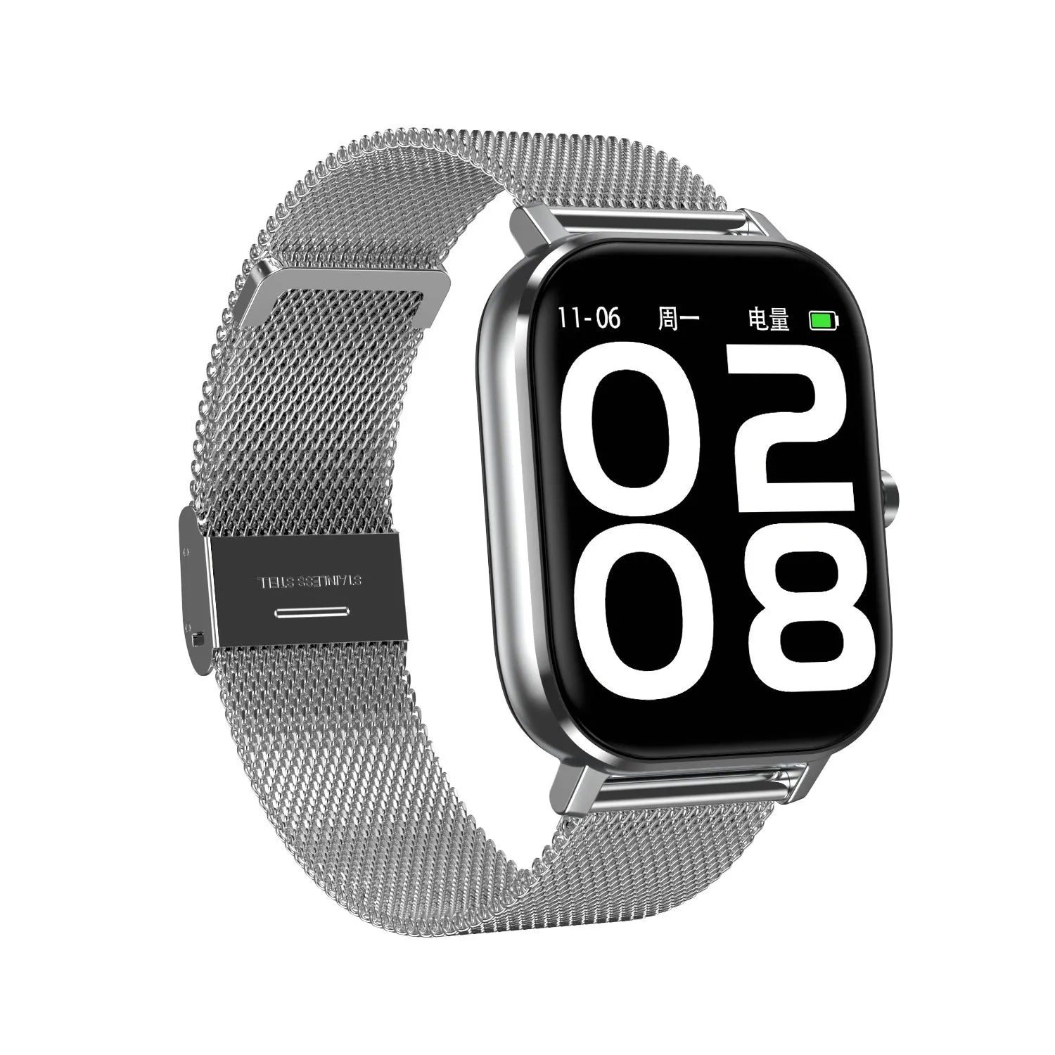 Smart health tracker bracelet with ECG monitoring on wrist, showing 1.54-inch screen with silicone and mesh steel strap options