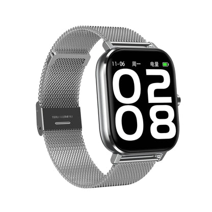 Smart health tracker bracelet with ECG monitoring on wrist, showing 1.54-inch screen with silicone and mesh steel strap options