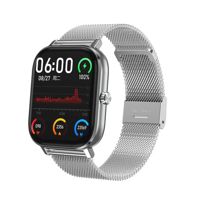 Smart health tracker bracelet with ECG monitoring on wrist, showing 1.54-inch screen with silicone and mesh steel strap options
