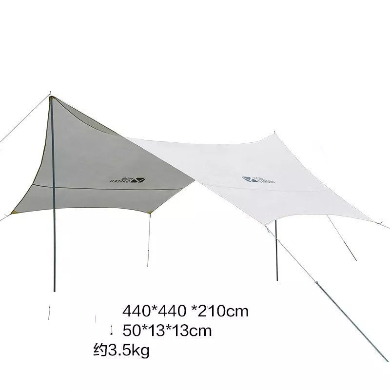 MU Gaodi Canopy Tent in olive green, ivory, or sky blue, offering rainproof and sun protection for outdoor camping