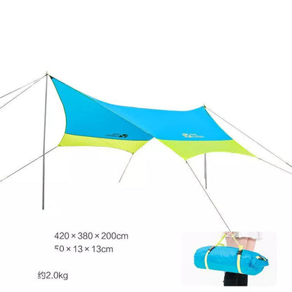 MU Gaodi Canopy Tent in olive green, ivory, or sky blue, offering rainproof and sun protection for outdoor camping