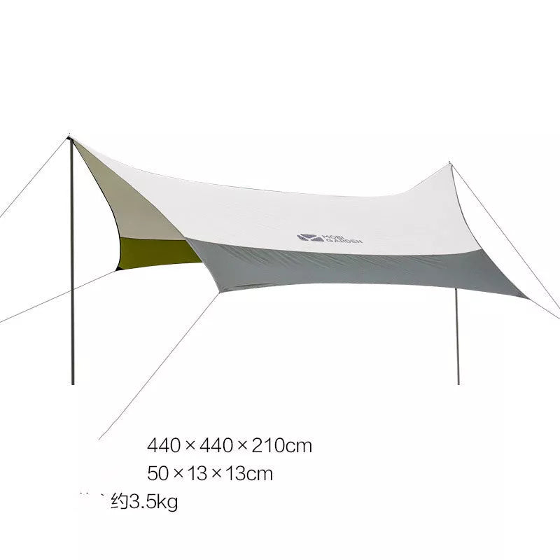 MU Gaodi Canopy Tent in olive green, ivory, or sky blue, offering rainproof and sun protection for outdoor camping