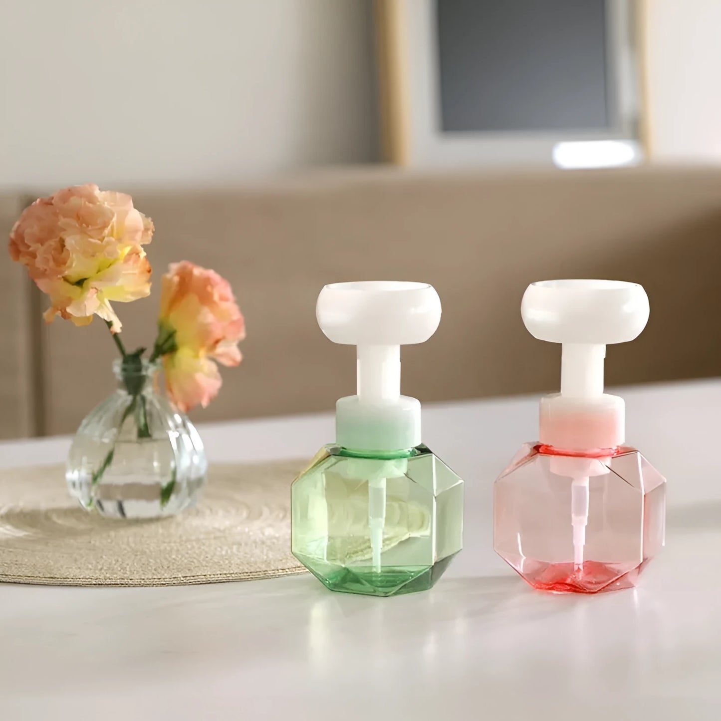 Empty non-woven fabric foam bottle for DIY crafts in blue, green, pink, and yellow colour options.
