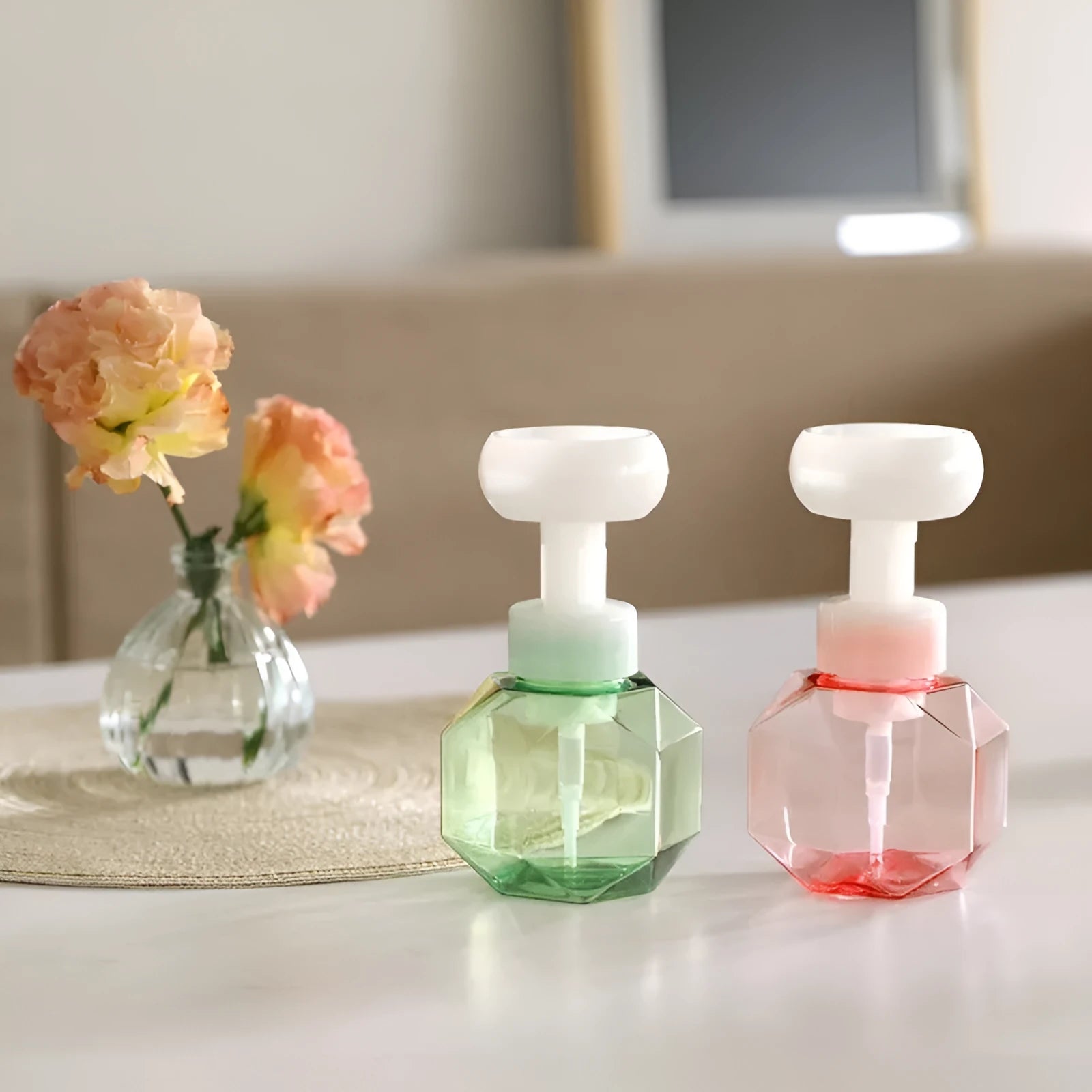 Empty non-woven fabric foam bottle for DIY crafts in blue, green, pink, and yellow colour options.