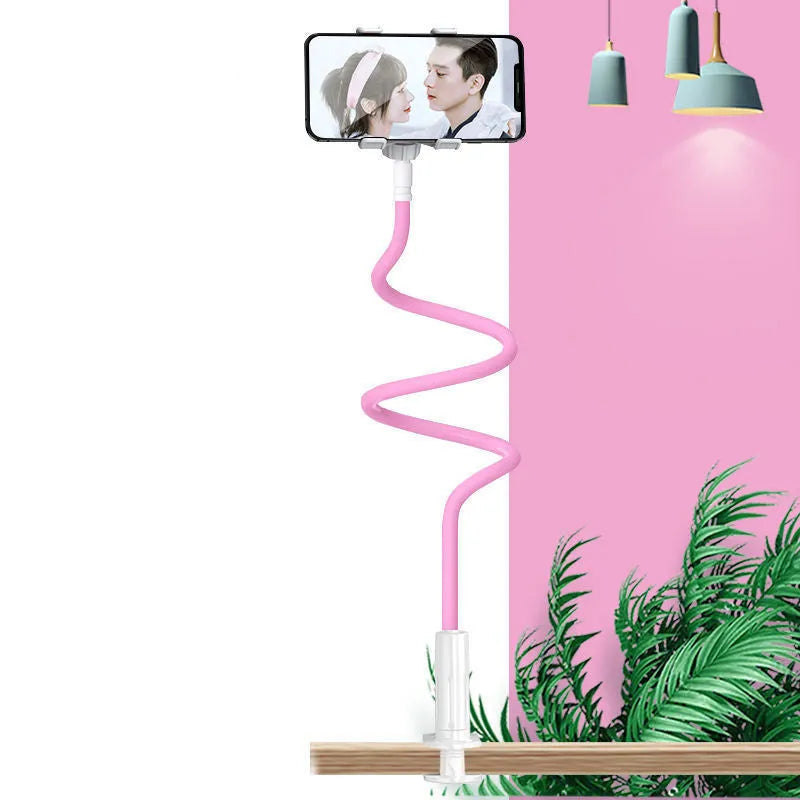Mobile phone holder bedside universal mobile phone tablet holder with memory alloy hose offering flexible positioning in blue, pink, white, or black for dormitory and home use