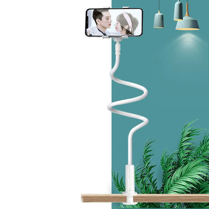 Universal mobile phone and tablet holder with flexible memory alloy hose in blue colour