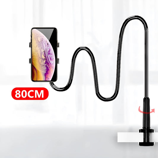 Universal mobile phone and tablet holder with flexible memory alloy hose in blue colour