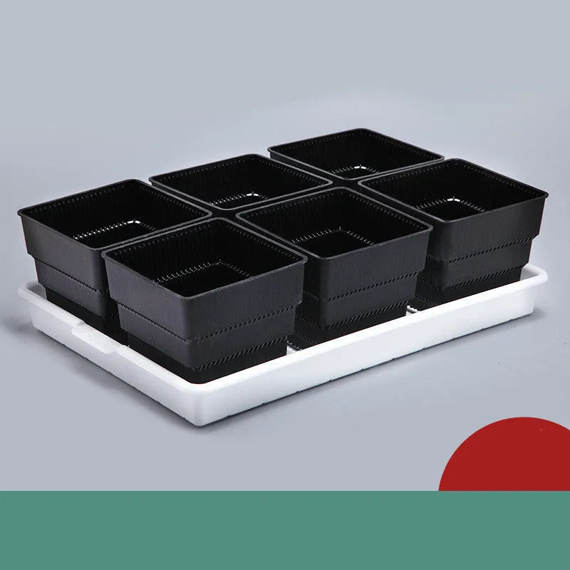 Meishi black and white resin flower pot set with tray and basins for succulents.