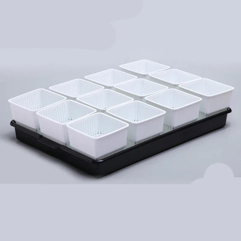 Meishi black and white resin flower pot set with tray and basins for succulents.