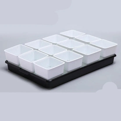 Meishi black and white resin flower pot set with tray and basins for succulents.