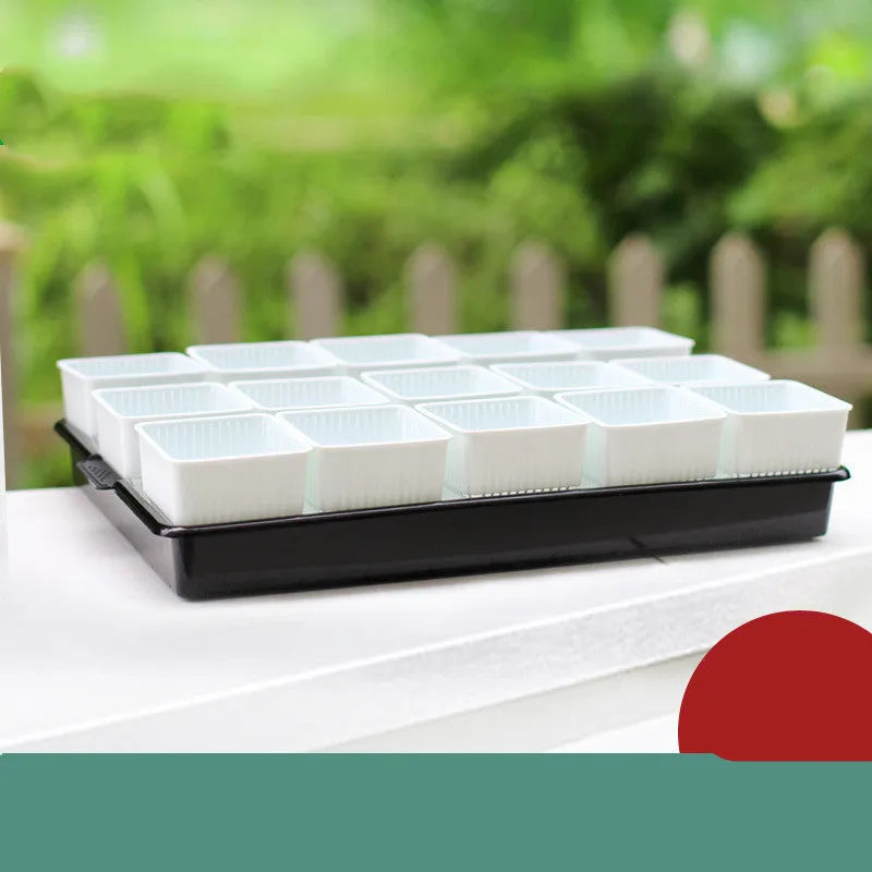 Meishi black and white resin flower pot set with tray and basins for succulents.