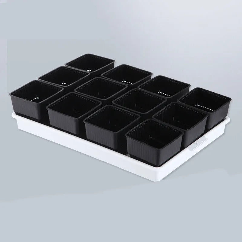 Meishi black and white resin flower pot set with tray and basins for succulents.