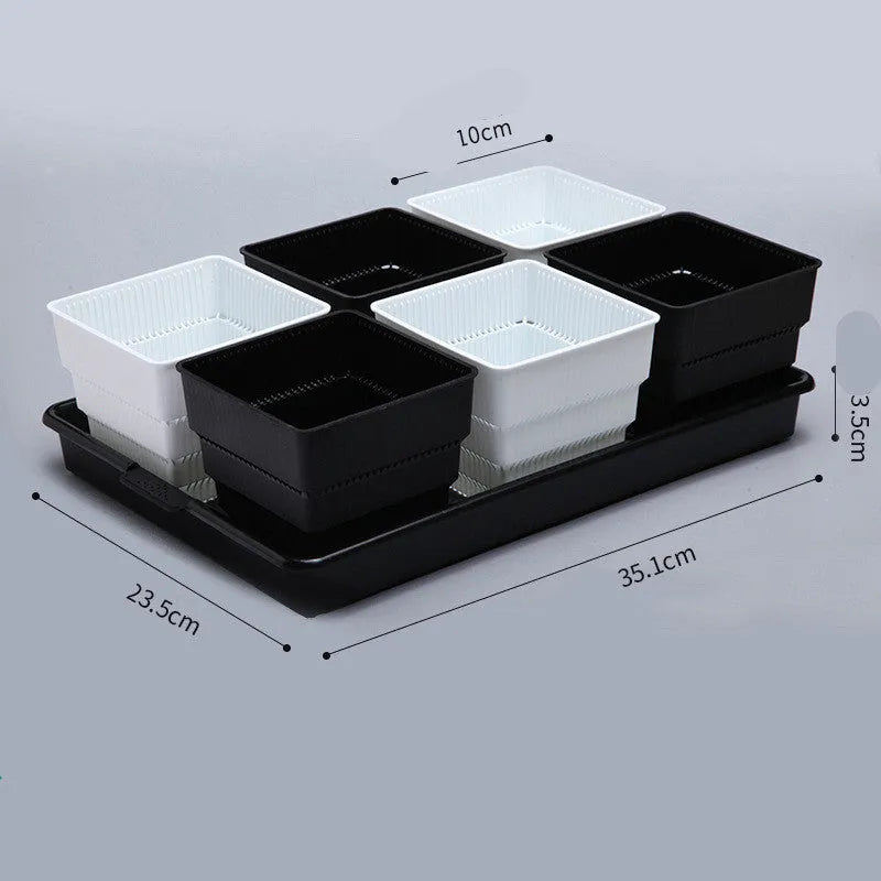 Meishi black and white resin flower pot set with tray and basins for succulents.