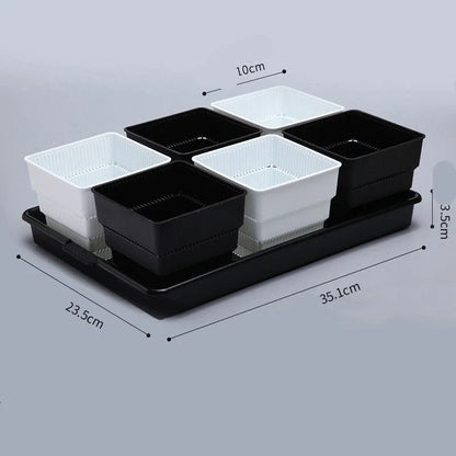 Meishi black and white resin flower pot set with tray and basins for succulents.