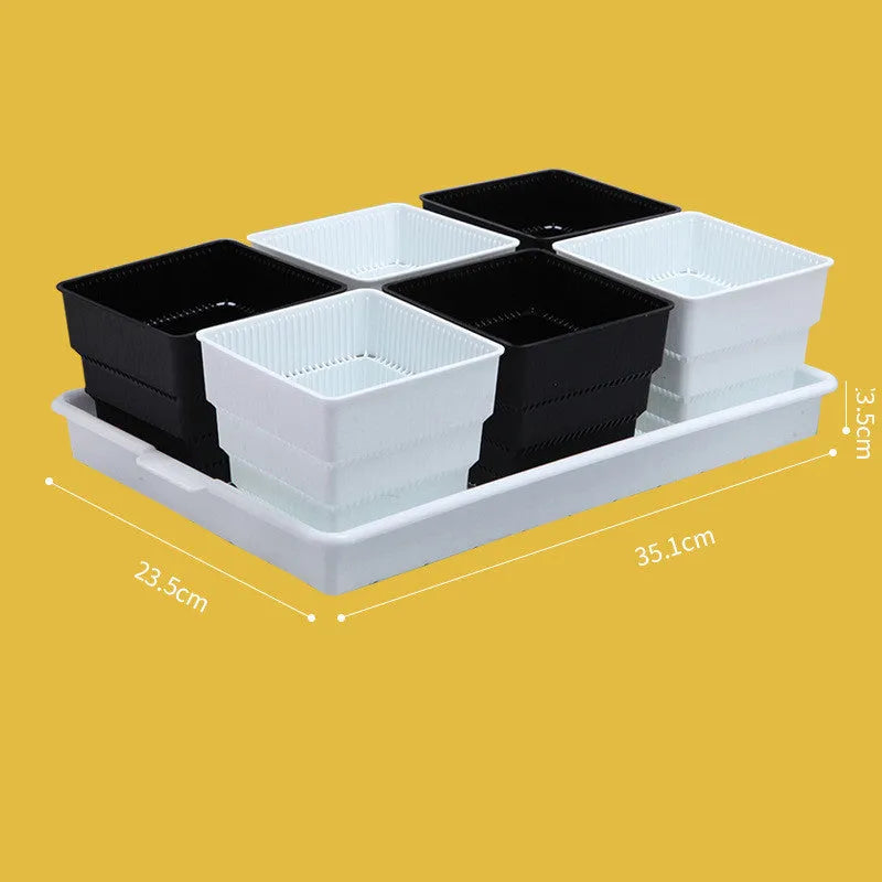 Meishi black and white resin flower pot set with tray and basins for succulents.
