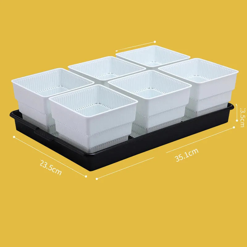 Meishi black and white resin flower pot set with tray and basins for succulents.