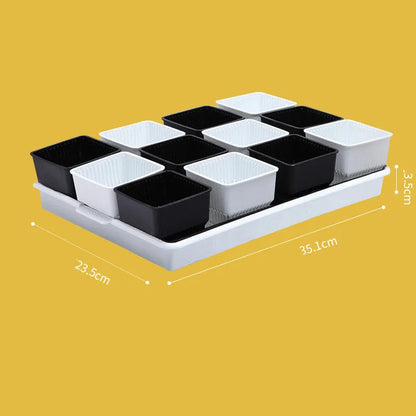 Meishi black and white resin flower pot set with tray and basins for succulents.