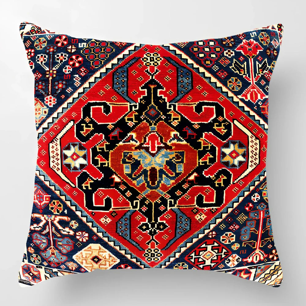 Customised Persian Turkish lumbar pillow with car pattern on linen fabric, 45x45cm size